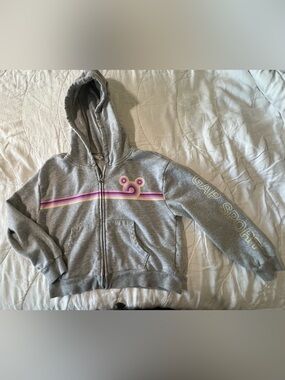 GAP Disney Gray Zip Hoodie with Pink and Yellow Retro Stripe